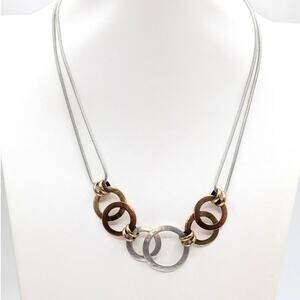 Vintage Marjorie Baer Loopy Tri-Tone Metal Double Strand Chain 16"-19" Necklace